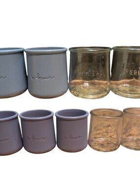 La Fermiere French Yogurt Pots Terracotta Glass Blue Set of 9 Reusable